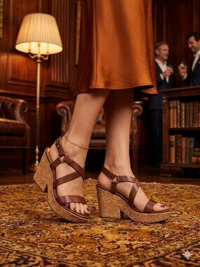 kate spade Brown Cork Wedge Sandals with Strappy Ankle Buckle size 8